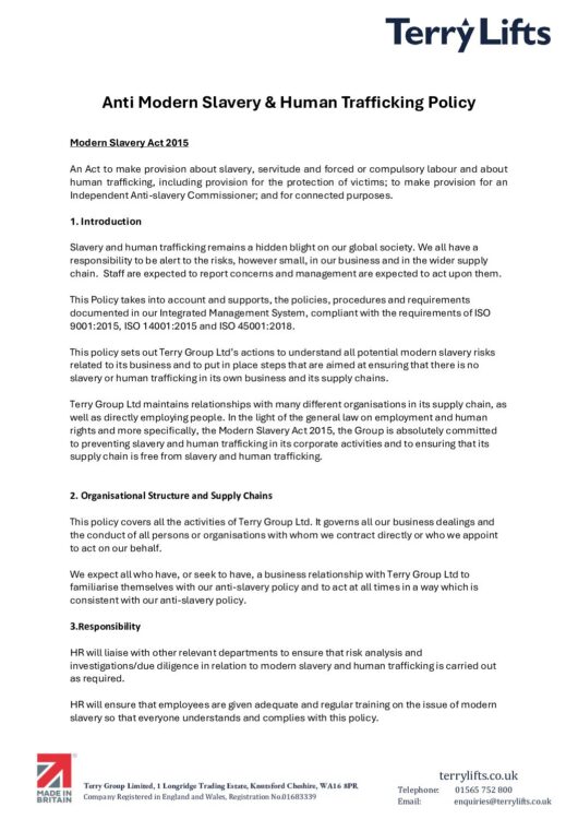 Anti-Modern Slavery and Human Trafficking Policy