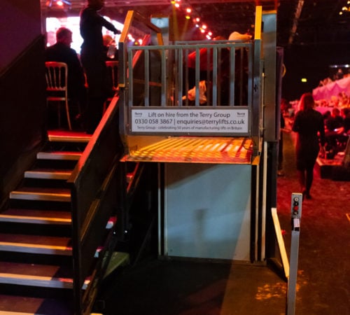 Classic Melody 2 platform lift installed at Horse of the Year Show 2022 by Terry Lifts