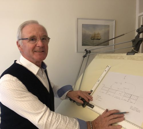 Peter Morrey, chairman and owner of Terry Lifts pictured at his drawing board