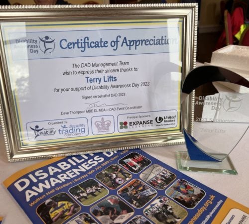 Terry Lifts Disability Awareness Day 2023 Certificate of Appreciation